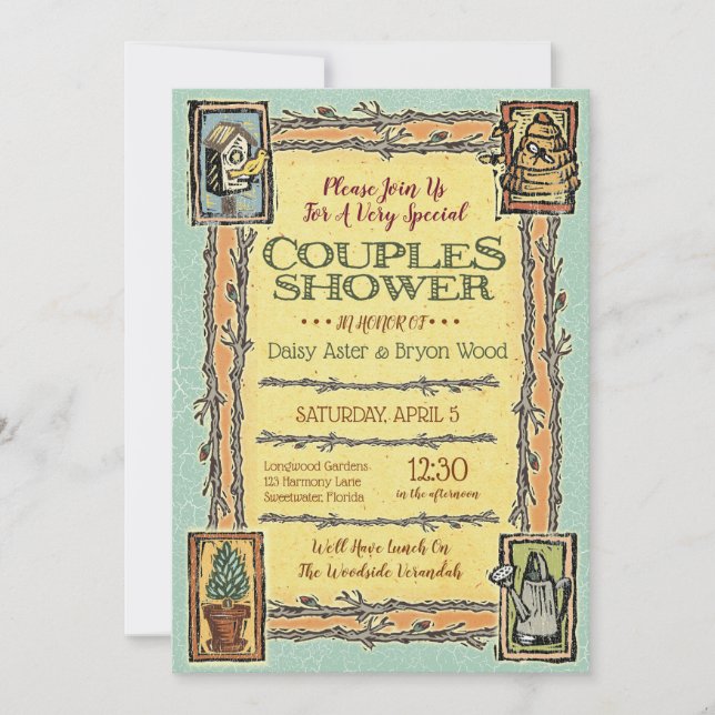 Invitations de Wedding showers Rustic Garden Coupl (Devant)