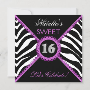 Invitations de zebra Sweet sixteen Purple Lace