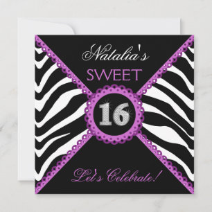 Invitations de zebra Sweet sixteen Purple Lace