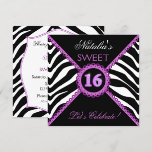Invitations de zebra Sweet sixteen Purple Lace