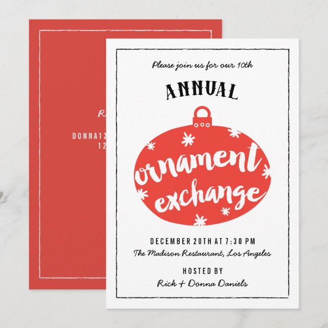 Invitations d'échange d'ornements de Noël (Devant / Derrière)