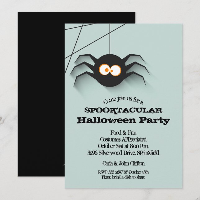 Invitations déplaisant Black Spider Halloween Part (Devant / Derrière)