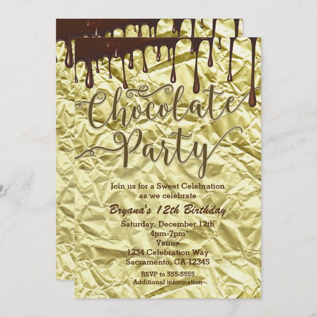 Invitations d'éplucheur à huile de Faux Gold Party (Devant / Derrière)