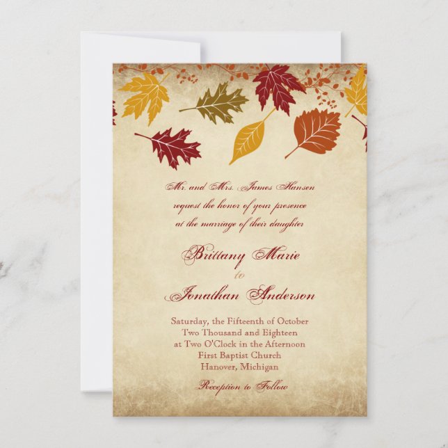 Invitations des Mariages de automne d'automne Feui (Devant)