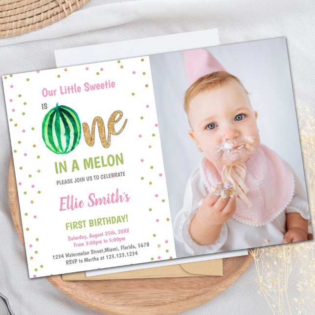 Invitations d'été personnalisables pour les enfant (Green Watermelon Birthday Invitations w photo)
