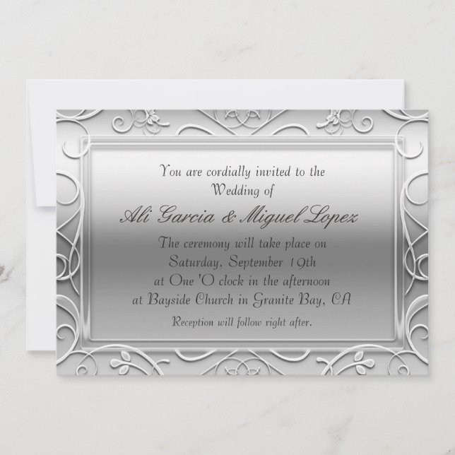 Invitations d'évènement Mariage Silver Elegant Gla (Devant)
