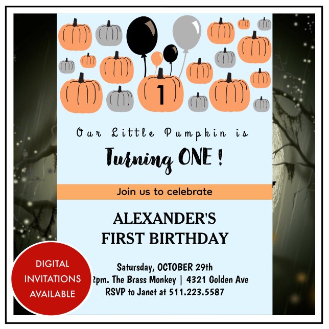 Invitations d'Halloween 1er anniversaire octobre p (halloween-1st-birthday-invitations-autumn-pumpkins-1)