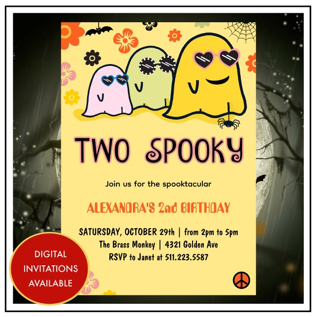 Invitations d'Halloween 2ème anniversaire fantômes (halloween-2nd-birthday-invitations-two-spooky-3)