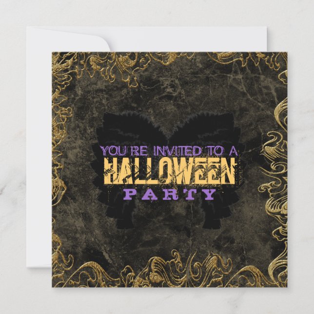 Invitations d'Halloween Gold Frame (Devant)