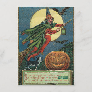Invitations d'Halloween Vintage d'une sorcière vol