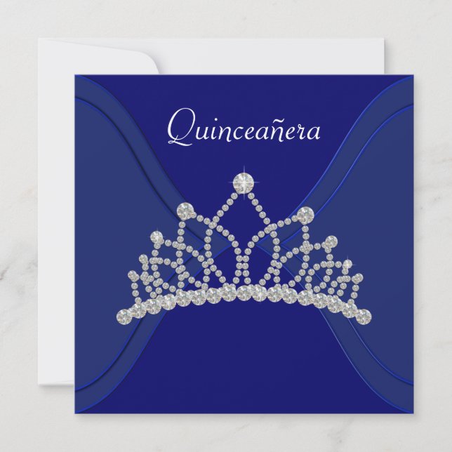 Invitations Diamond Tiara Royal Blue Quinceanera (Devant)
