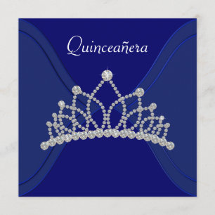 Invitations Diamond Tiara Royal Blue Quinceanera
