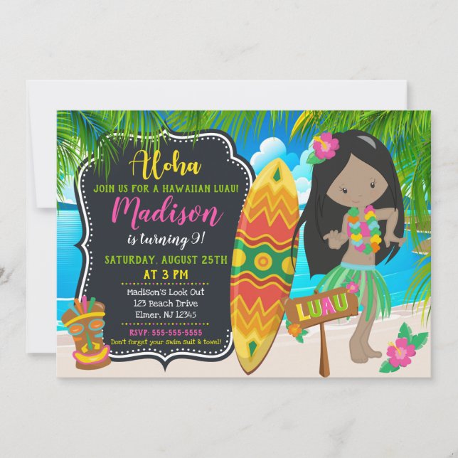 Invitations d'invitation d'anniversaire de Luau (Devant)