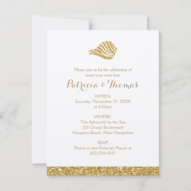 Invitations dorées | Coquille maritime (Devant)