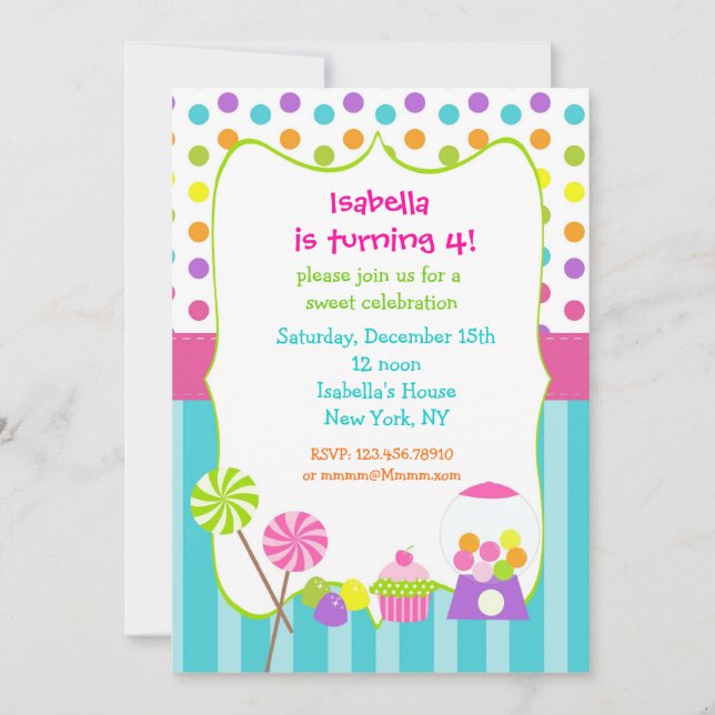 Invitations douces d'anniversaire de magasin de (Devant)