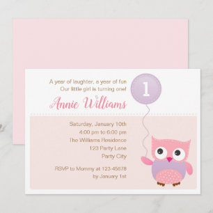 Invitations d'Owl 1er Birthday Invitations (Girls)