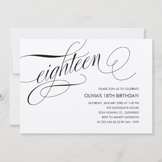 Invitations du 18e anniversaire blanc contemporain (Devant)