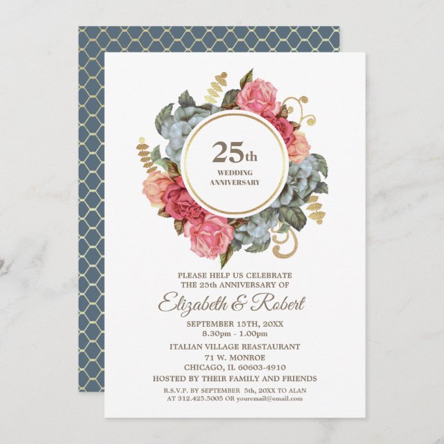 Invitations du 25e anniversaire du Mariage (Devant / Derrière)