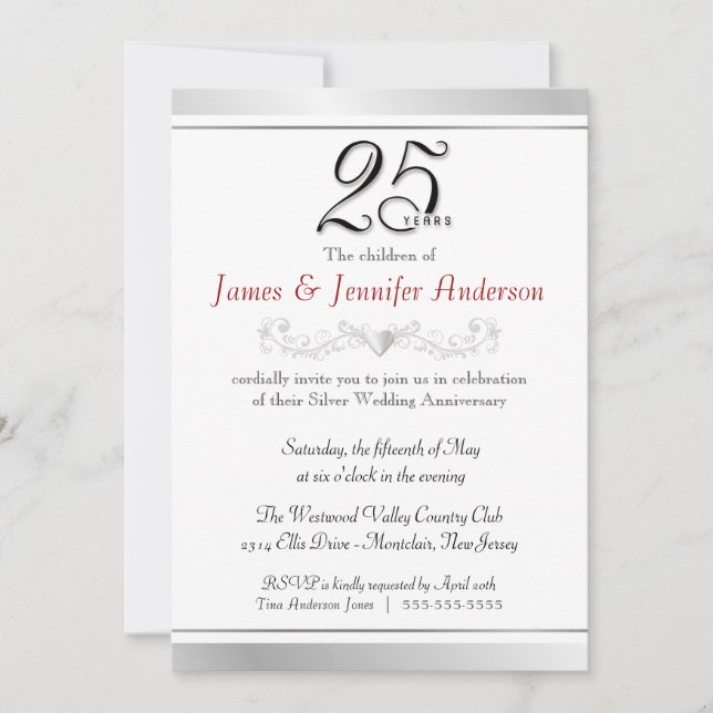 Invitations du 25e anniversaire du Mariage d'argen (Devant)