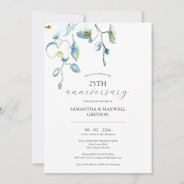 Invitations du 25e anniversaire du Mariage Floral (Devant)