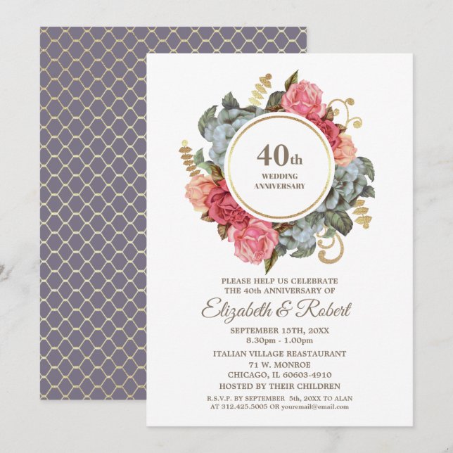 Invitations du 40e anniversaire du Mariage (Devant / Derrière)