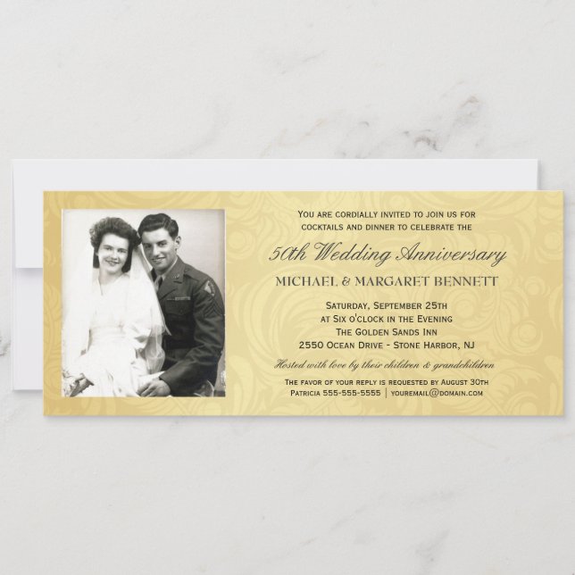 Invitations du 50e anniversaire - Damas d'or Vinta (Devant)