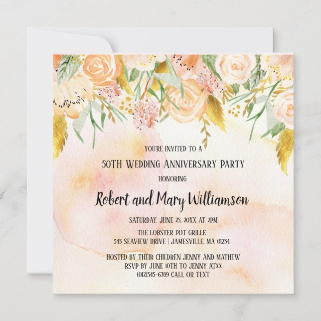 Invitations du 50e anniversaire de Blush Pink et G (Devant)