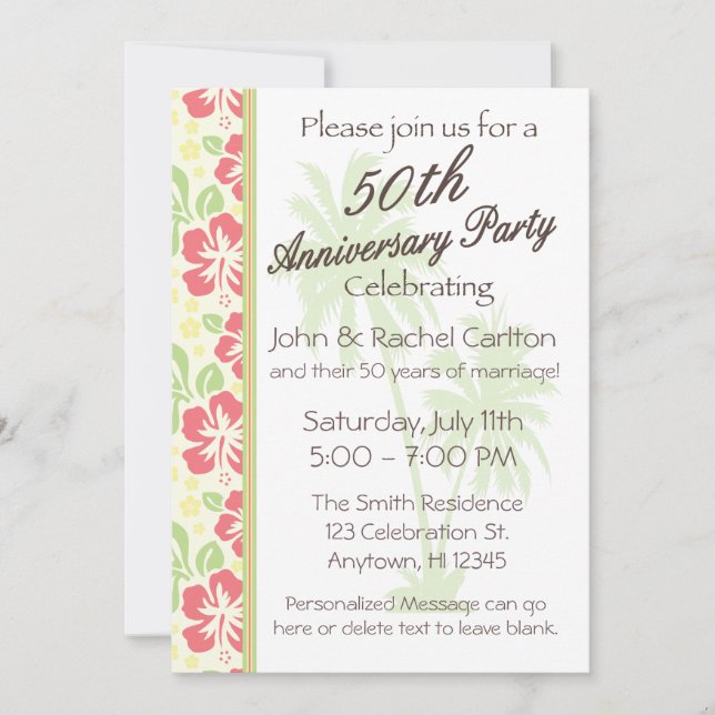 Invitations du 50e anniversaire de Luau à Hawaï (Devant)
