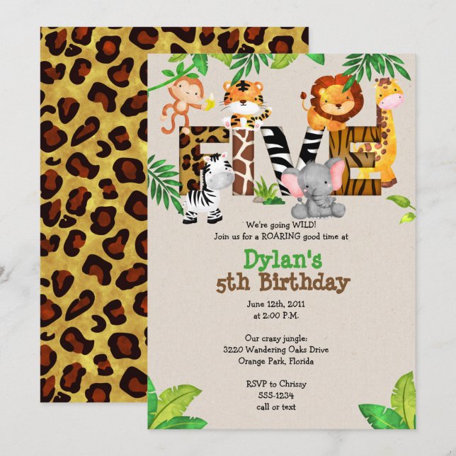 Invitations du 5e anniversaire de la Jungle (Devant / Derrière)