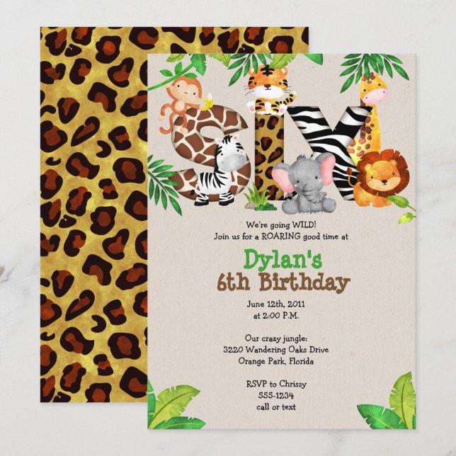 Invitations du 6e anniversaire de la Jungle (Devant / Derrière)