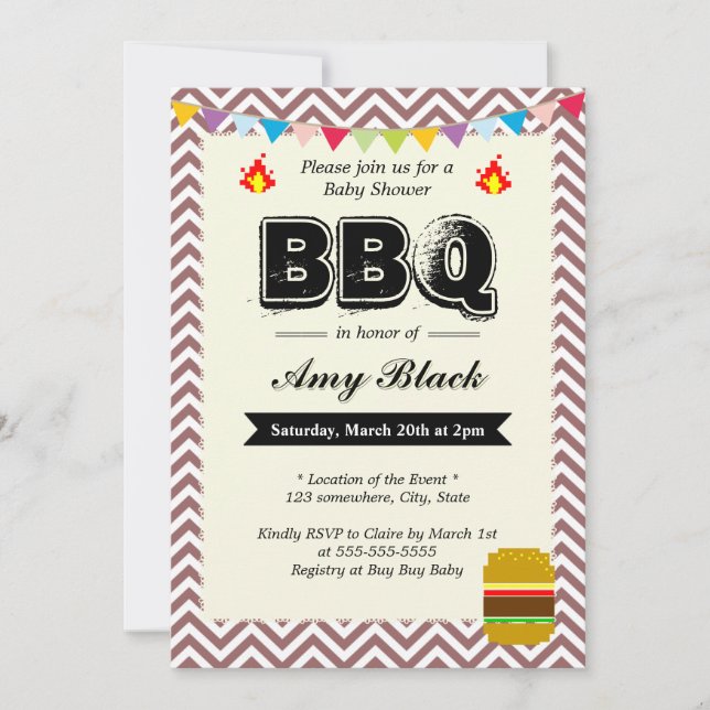 Invitations du Baby shower BBQ de Chevron Stripes (Devant)