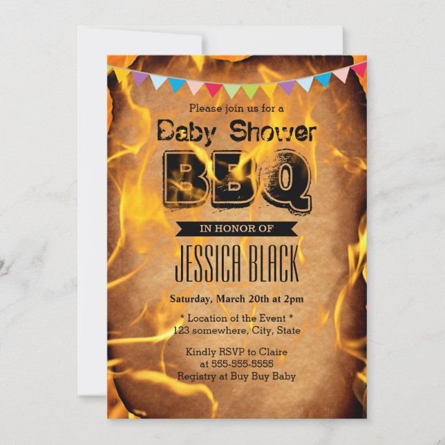 Invitations du Baby shower Flamme BBQ Party (Devant)