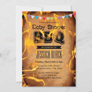 Invitations du Baby shower Flamme BBQ Party
