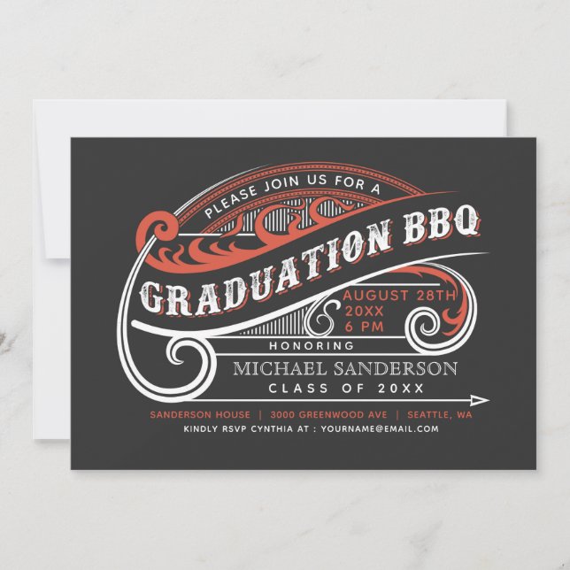 Invitations du barbecue vintage Retro Graduation (Devant)