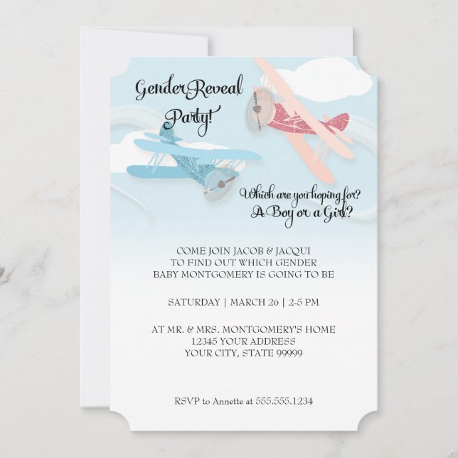Invitations du Biplane Airplane Baby Gender Reveve (Devant)