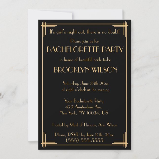 Invitations du Black Gatsby Art Déco Bachelorette  (Devant)