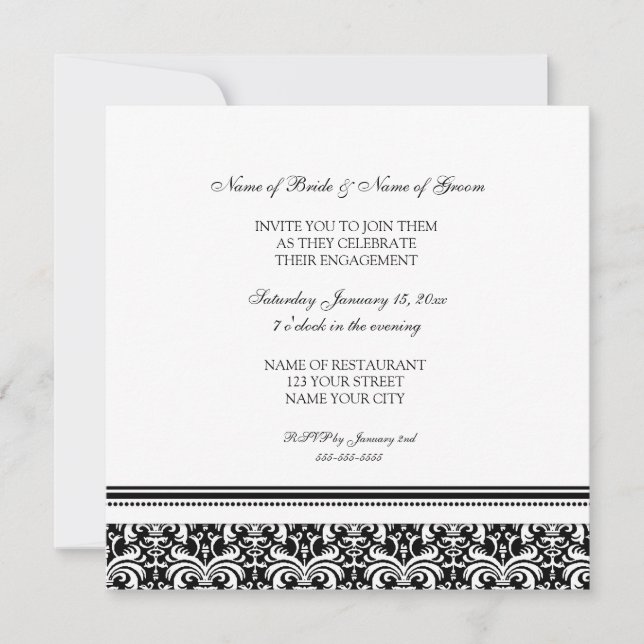 Invitations du Black White Damask Engagement Party (Devant)