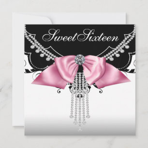Invitations du Black White Pink Sweet sixteen Part