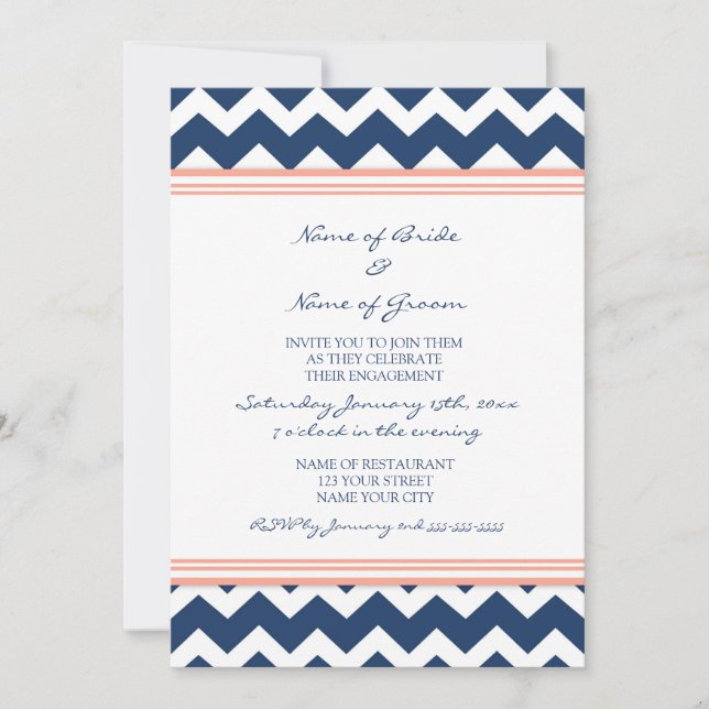 Invitations du Blue Coral Chevron (Devant)