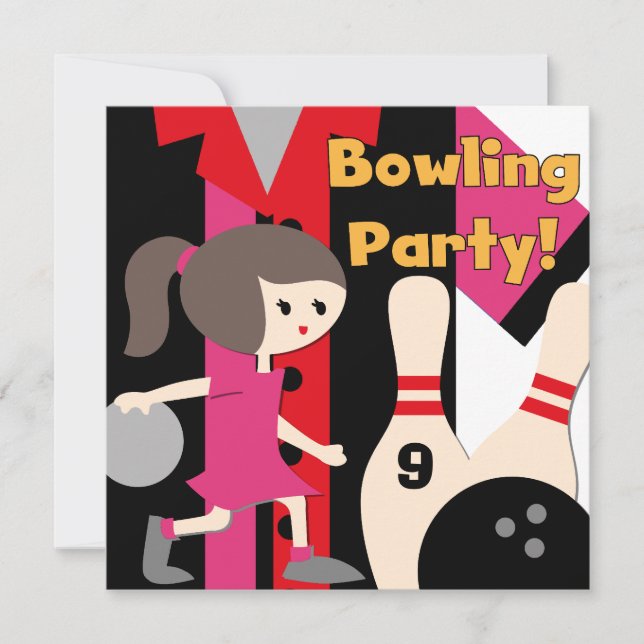 Invitations du Brunette Girl Bowling Party (Devant)