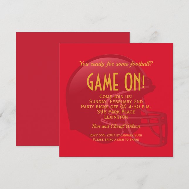 Invitations du Casque de la Journée du Jeu Rouge (Devant / Derrière)