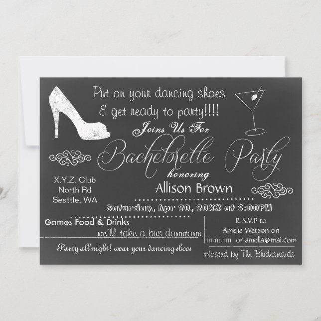 Invitations du Chalkboard Bachelorette Party (Devant)