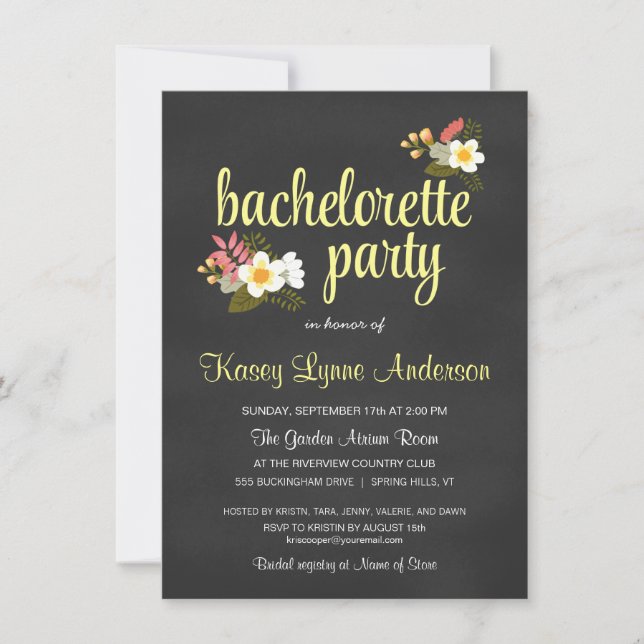 Invitations du Chalkboard Floral Bachelorette Part (Devant)