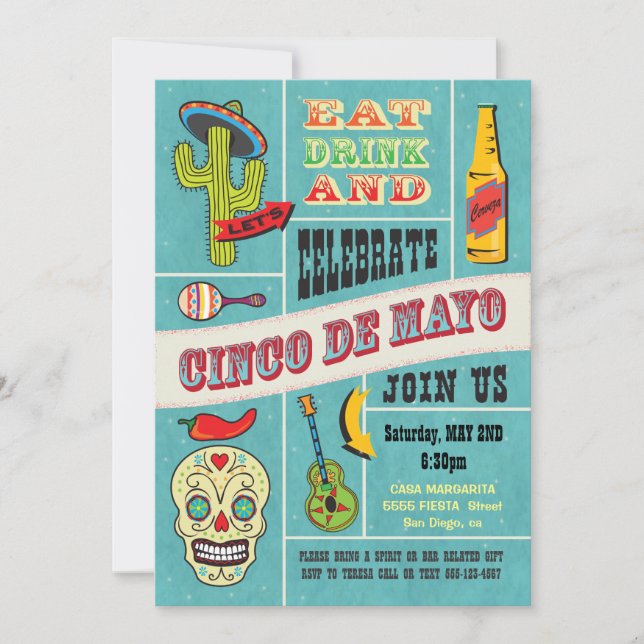 Invitations du Cinco de Mayo à la Fête mexicaine (Devant)