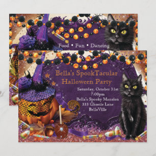 Invitations du citrouille Cat Halloween Party