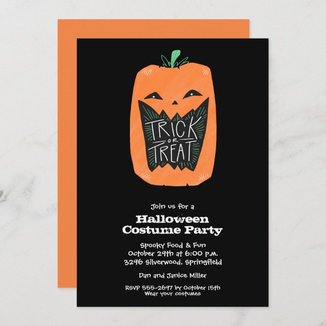 Invitations du citrouille Halloween Party (Devant / Derrière)