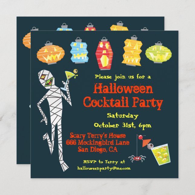 Invitations du Cocktail Halloween de maman (Devant / Derrière)