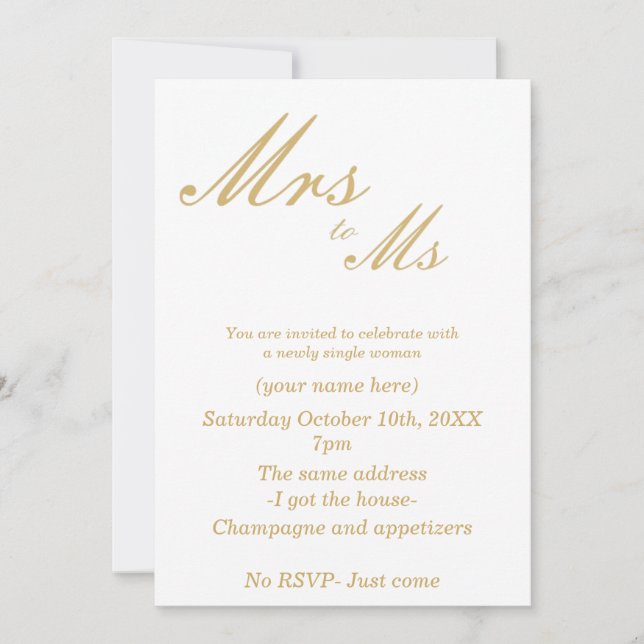 Invitations du Divorce Party (blanc et or) (Devant)