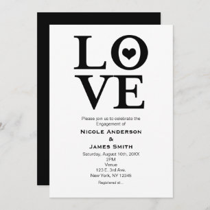 Invitations du Fiançailles Mariage LOVE Black & Wh