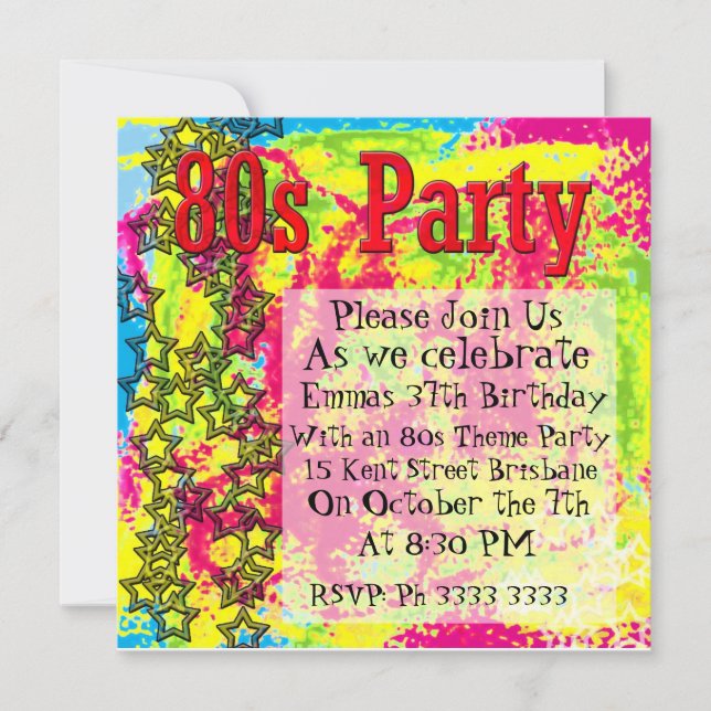 Invitations du Fluro Party des années 80 (Devant)